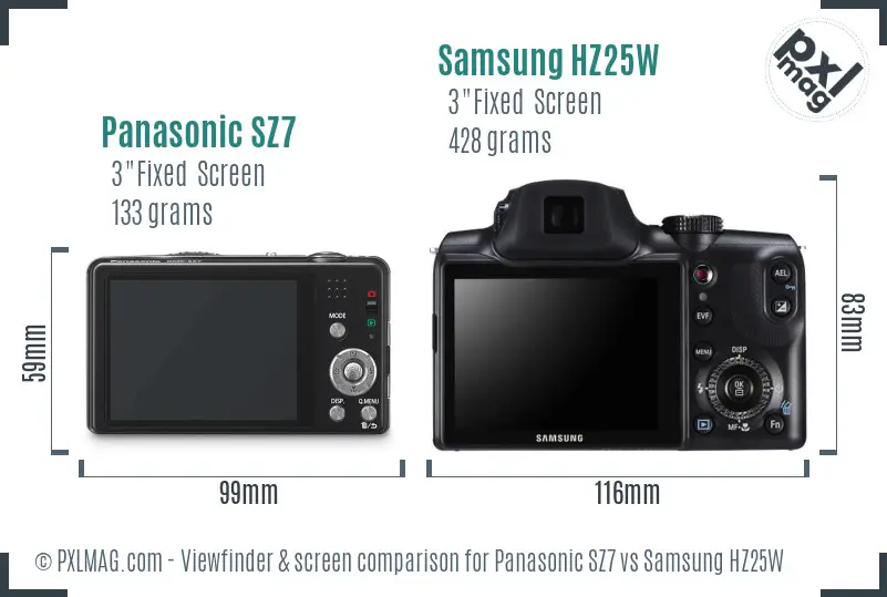 Panasonic SZ7 vs Samsung HZ25W Screen and Viewfinder comparison Panasonic SZ7 vs Samsung HZ25W Screen and Viewfinder comparison