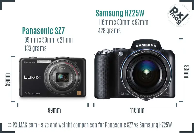 Panasonic SZ7 vs Samsung HZ25W size comparison Panasonic SZ7 vs Samsung HZ25W size comparison