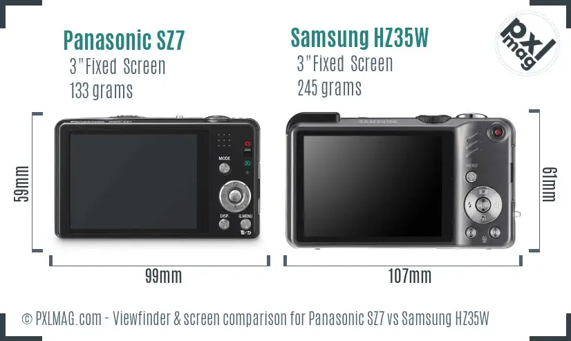 Panasonic SZ7 vs Samsung HZ35W Screen and Viewfinder comparison