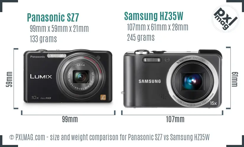 Panasonic SZ7 vs Samsung HZ35W size comparison