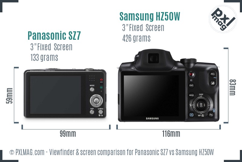 Panasonic SZ7 vs Samsung HZ50W Screen and Viewfinder comparison