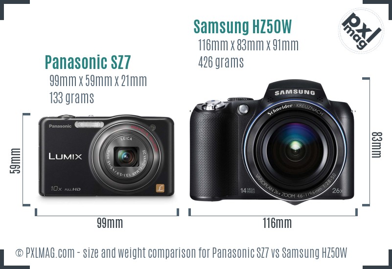 Panasonic SZ7 vs Samsung HZ50W size comparison