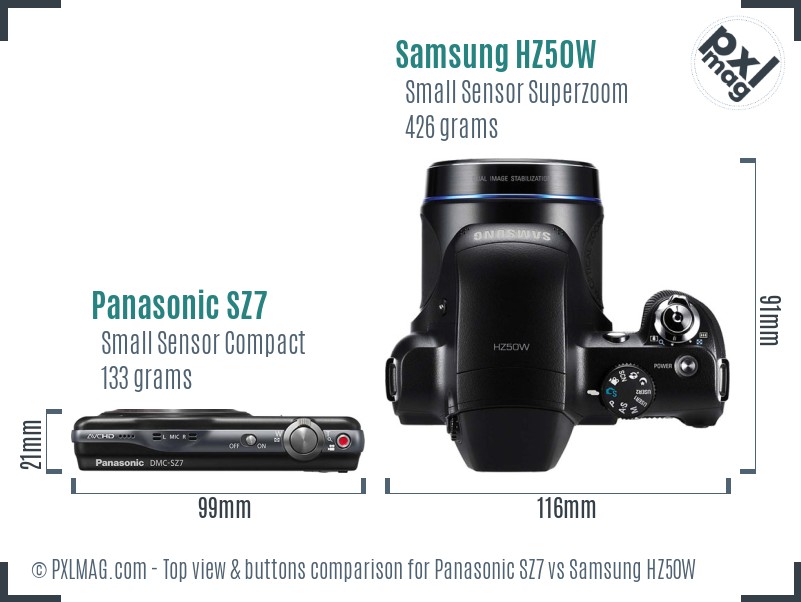 Panasonic SZ7 vs Samsung HZ50W top view buttons comparison