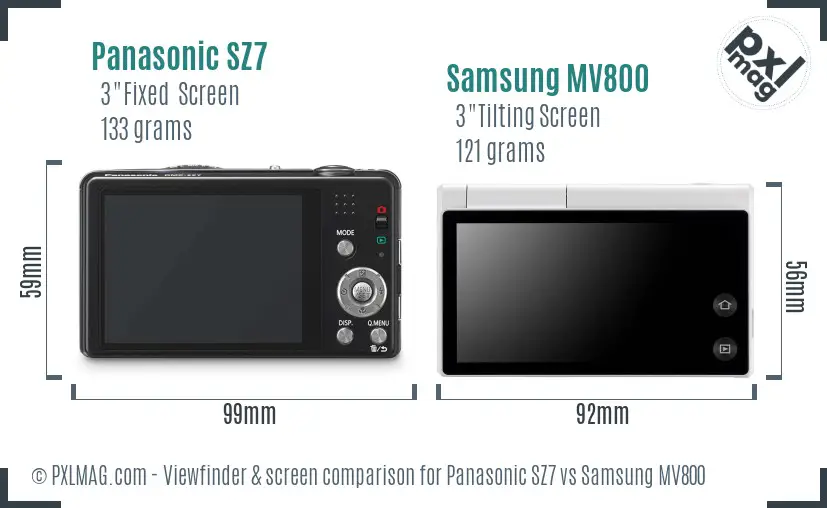 Panasonic SZ7 vs Samsung MV800 Screen and Viewfinder comparison