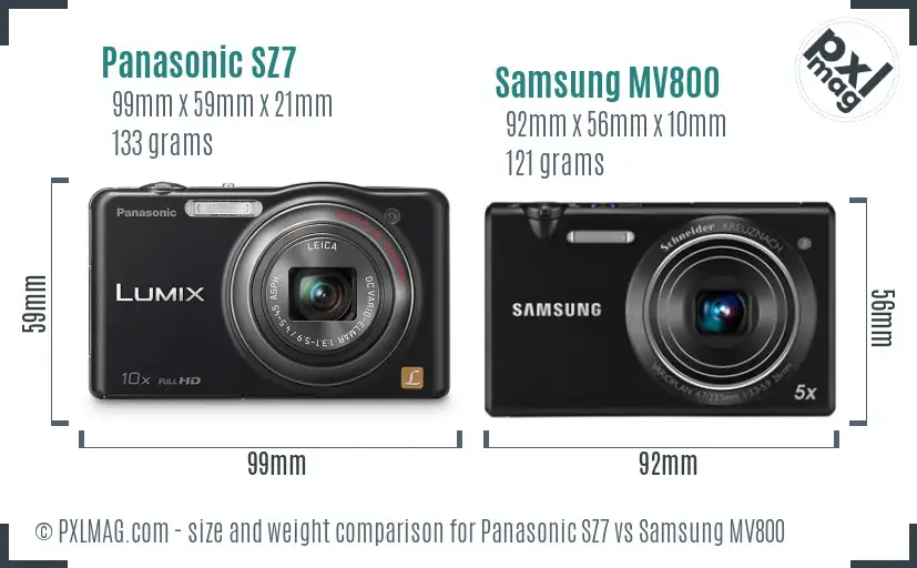 Panasonic SZ7 vs Samsung MV800 size comparison