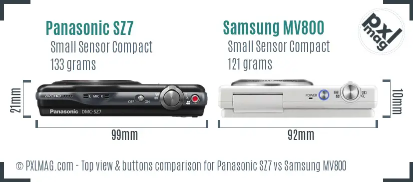 Panasonic SZ7 vs Samsung MV800 top view buttons comparison