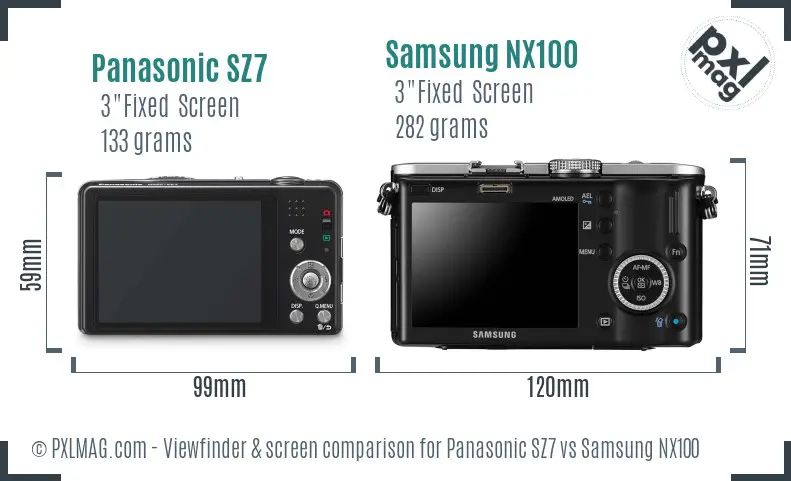 Panasonic SZ7 vs Samsung NX100 Screen and Viewfinder comparison