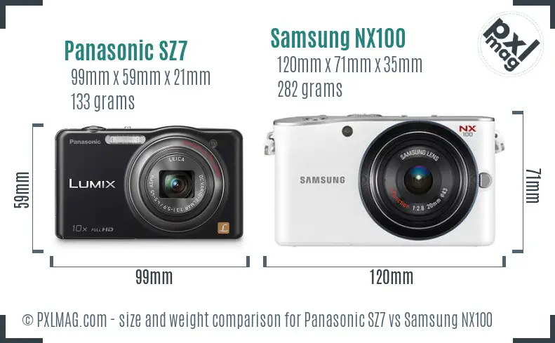 Panasonic SZ7 vs Samsung NX100 size comparison