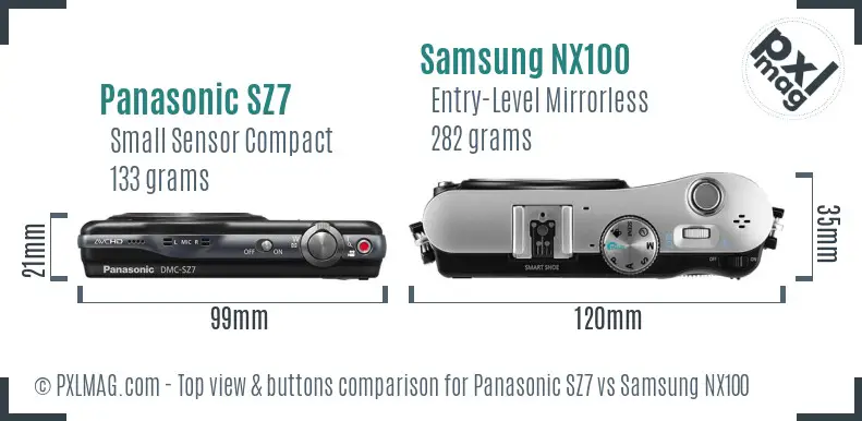 Panasonic SZ7 vs Samsung NX100 top view buttons comparison