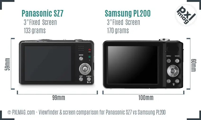 Panasonic SZ7 vs Samsung PL200 Screen and Viewfinder comparison