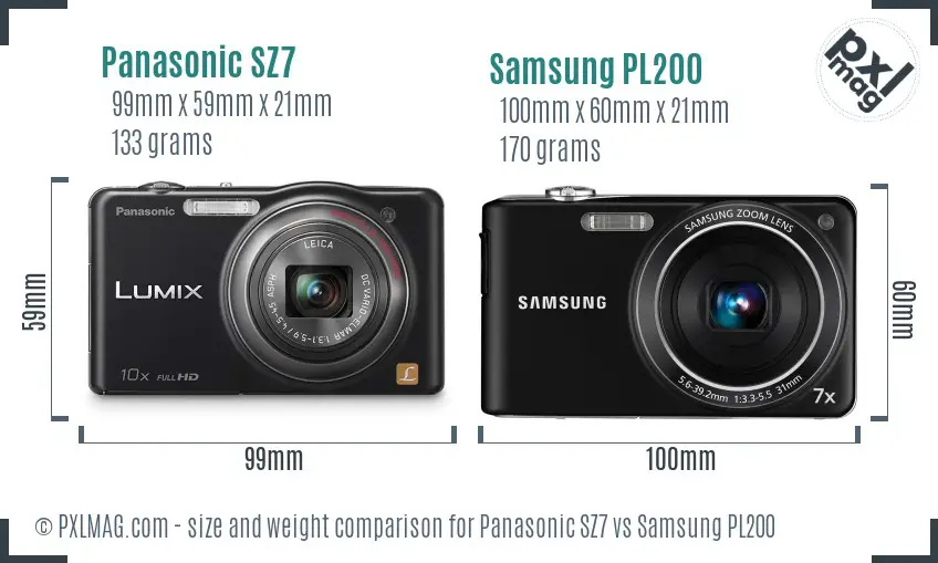 Panasonic SZ7 vs Samsung PL200 size comparison