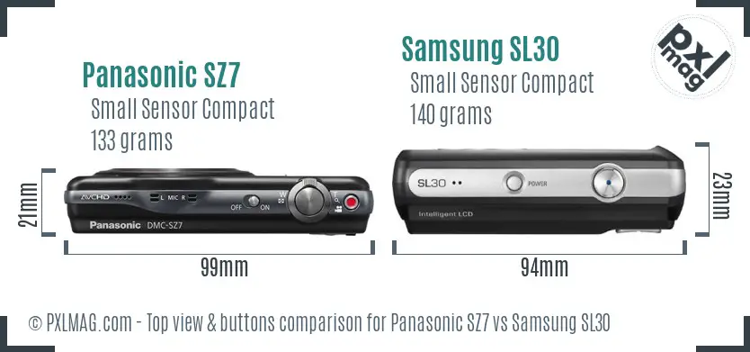 Panasonic SZ7 vs Samsung SL30 top view buttons comparison Panasonic SZ7 vs Samsung SL30 top view buttons comparison