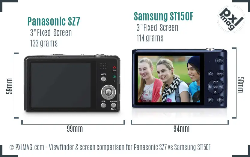 Panasonic SZ7 vs Samsung ST150F Screen and Viewfinder comparison