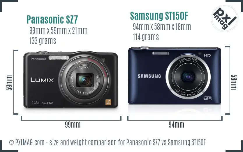 Panasonic SZ7 vs Samsung ST150F size comparison