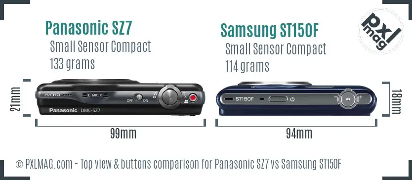 Panasonic SZ7 vs Samsung ST150F top view buttons comparison