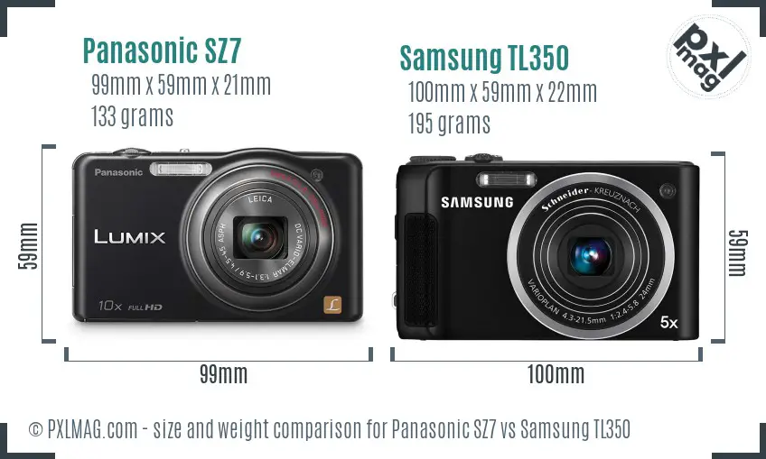 Panasonic SZ7 vs Samsung TL350 size comparison