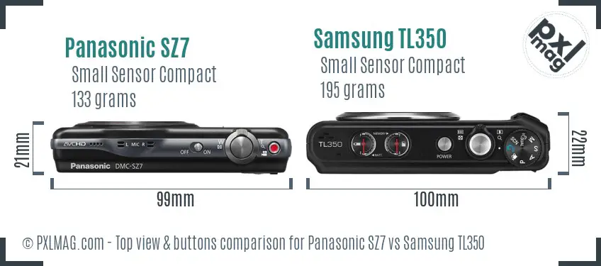 Panasonic SZ7 vs Samsung TL350 top view buttons comparison