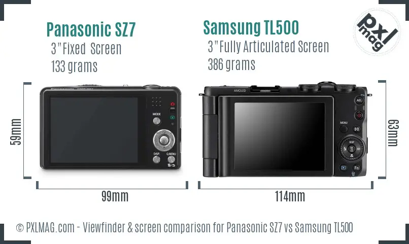 Panasonic SZ7 vs Samsung TL500 Screen and Viewfinder comparison