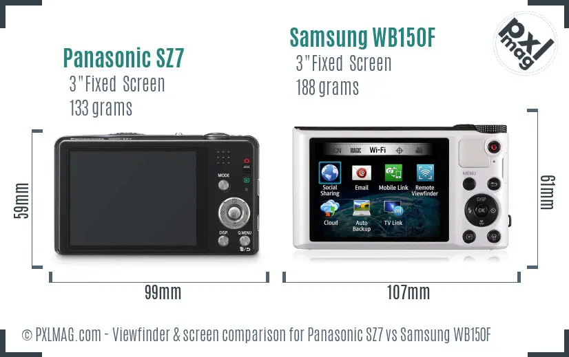 Panasonic SZ7 vs Samsung WB150F Screen and Viewfinder comparison