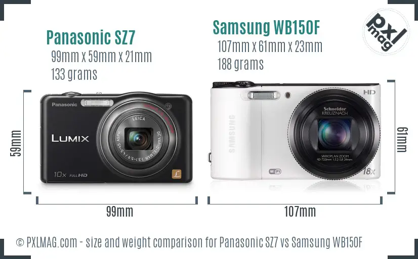 Panasonic SZ7 vs Samsung WB150F size comparison
