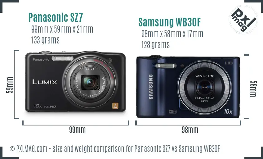 Panasonic SZ7 vs Samsung WB30F size comparison