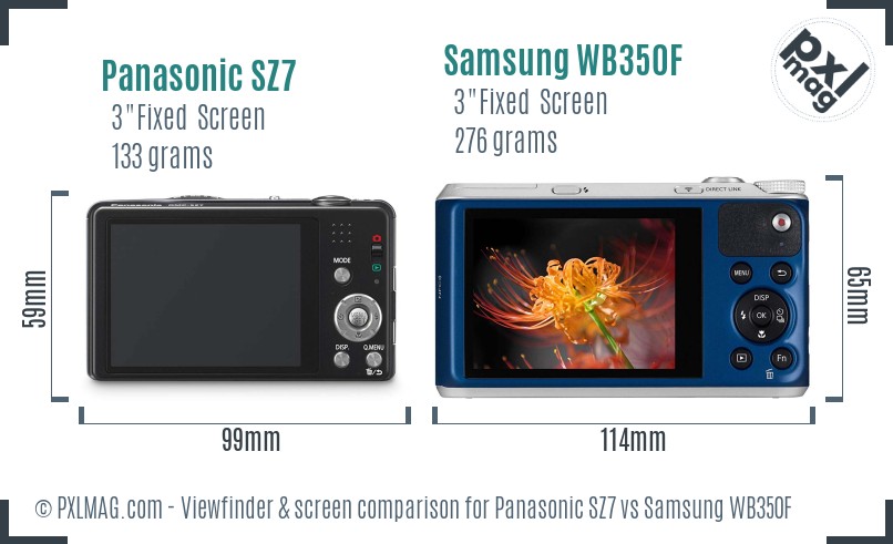 Panasonic SZ7 vs Samsung WB350F Screen and Viewfinder comparison
