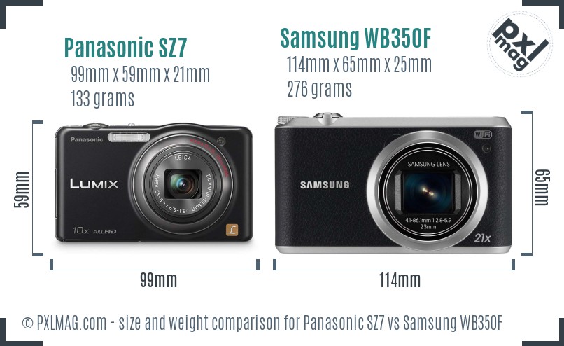 Panasonic SZ7 vs Samsung WB350F size comparison