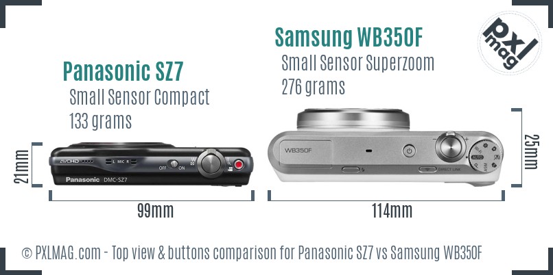 Panasonic SZ7 vs Samsung WB350F top view buttons comparison
