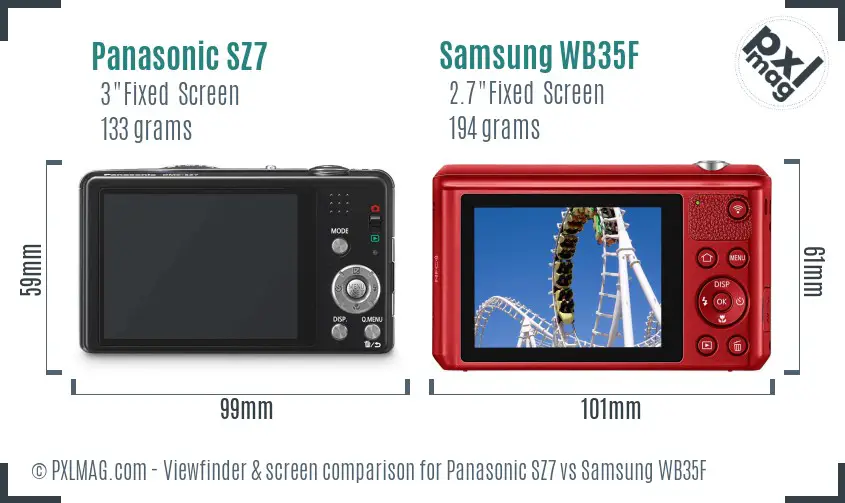 Panasonic SZ7 vs Samsung WB35F Screen and Viewfinder comparison