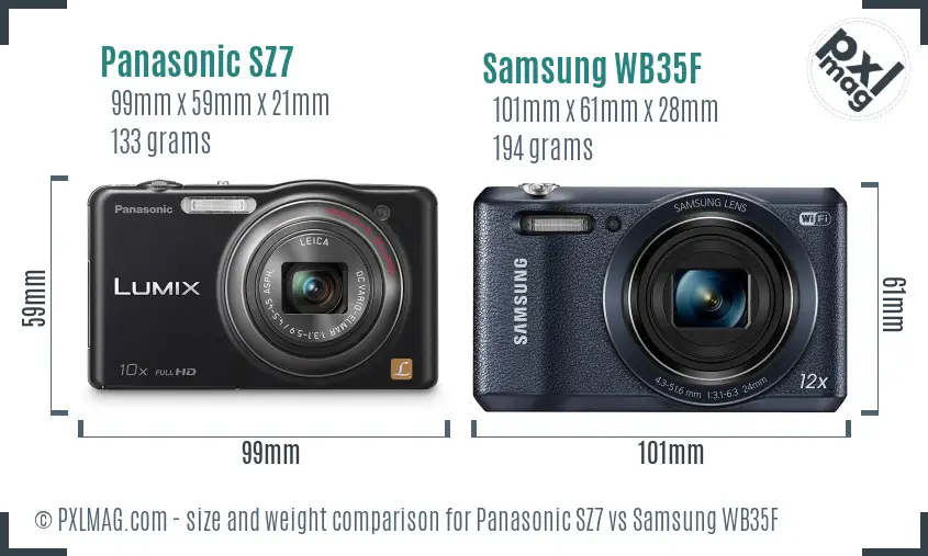 Panasonic SZ7 vs Samsung WB35F size comparison