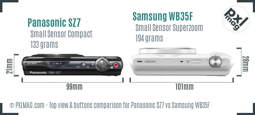 Panasonic SZ7 vs Samsung WB35F top view buttons comparison