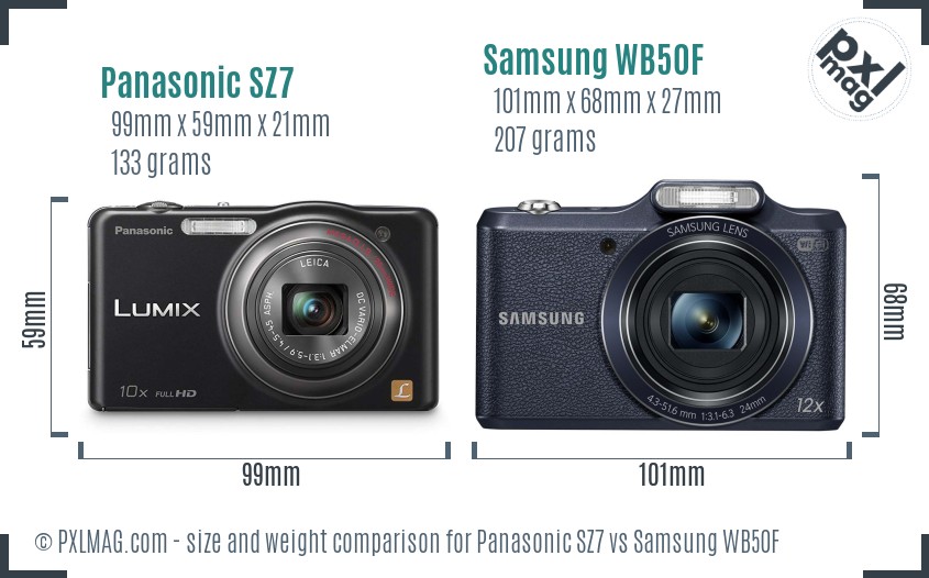 Panasonic SZ7 vs Samsung WB50F size comparison Panasonic SZ7 vs Samsung WB50F size comparison