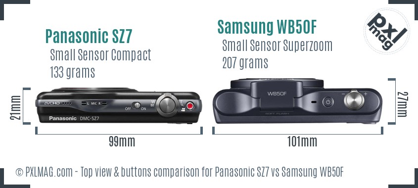 Panasonic SZ7 vs Samsung WB50F top view buttons comparison