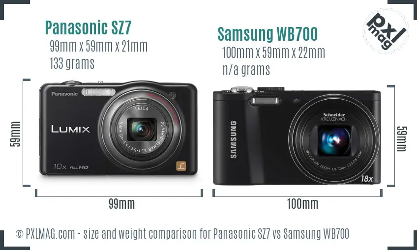 Panasonic SZ7 vs Samsung WB700 size comparison