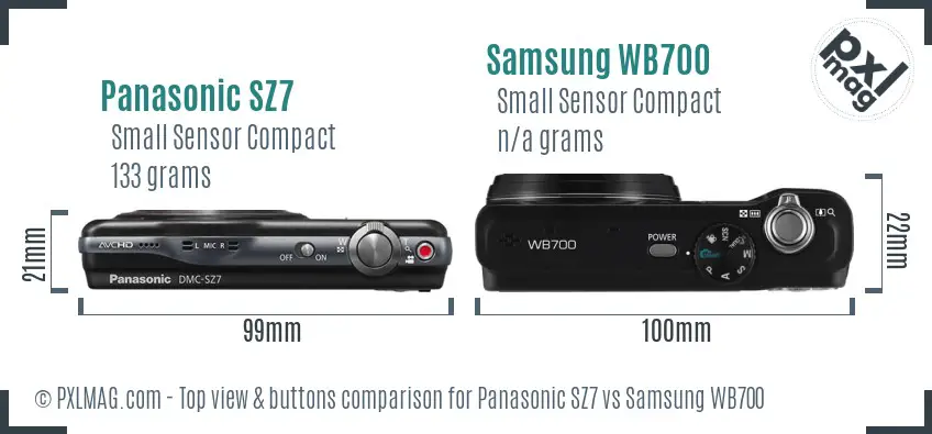Panasonic SZ7 vs Samsung WB700 top view buttons comparison