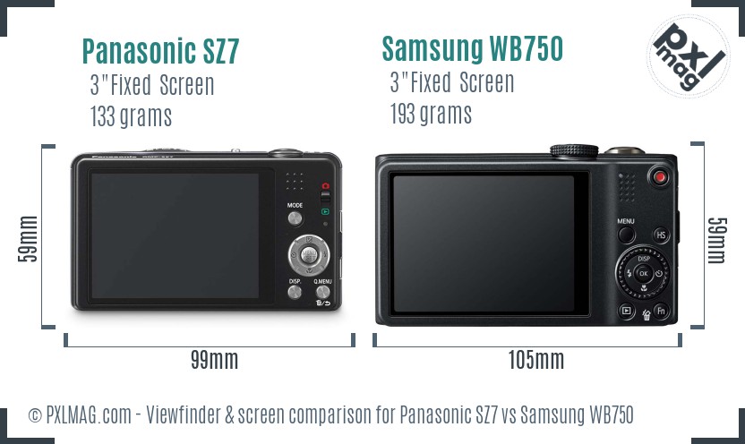 Panasonic SZ7 vs Samsung WB750 Screen and Viewfinder comparison