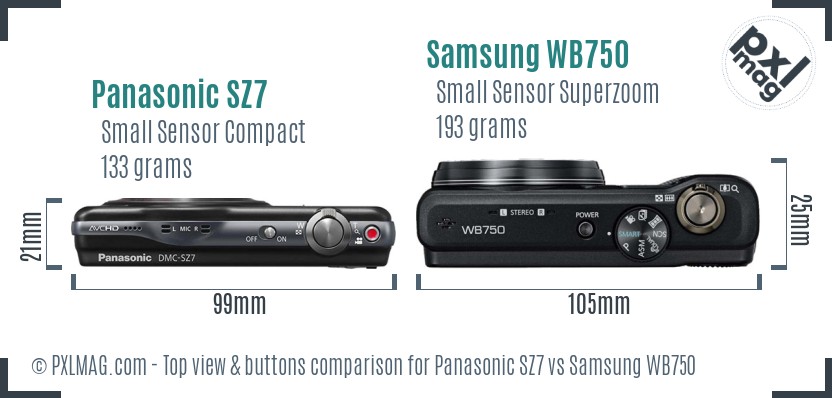 Panasonic SZ7 vs Samsung WB750 top view buttons comparison