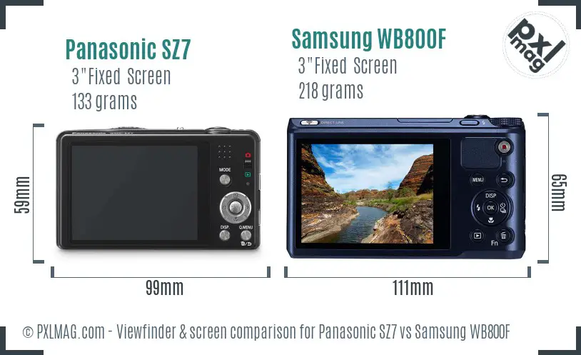Panasonic SZ7 vs Samsung WB800F Screen and Viewfinder comparison