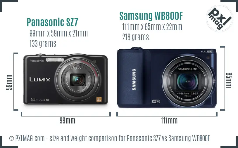 Panasonic SZ7 vs Samsung WB800F size comparison