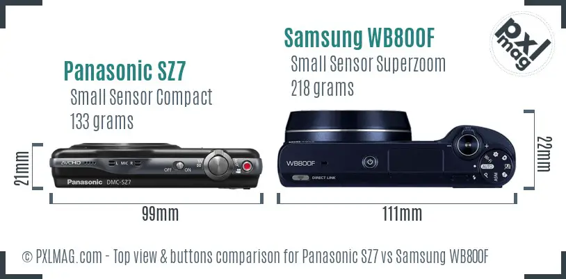Panasonic SZ7 vs Samsung WB800F top view buttons comparison