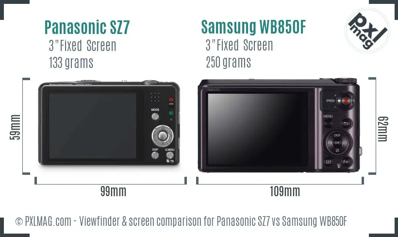 Panasonic SZ7 vs Samsung WB850F Screen and Viewfinder comparison