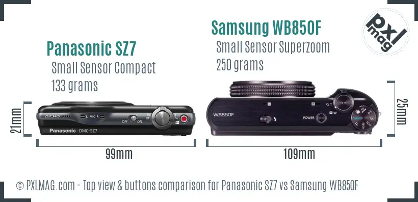 Panasonic SZ7 vs Samsung WB850F top view buttons comparison