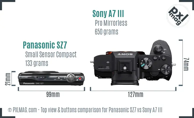 Panasonic SZ7 vs Sony A7 III top view buttons comparison