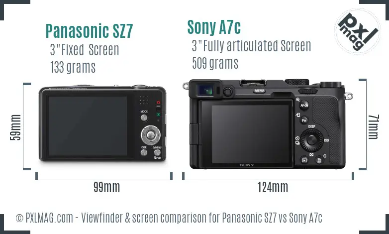 Panasonic SZ7 vs Sony A7c Screen and Viewfinder comparison