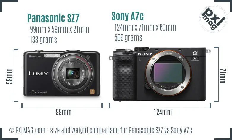Panasonic SZ7 vs Sony A7c size comparison