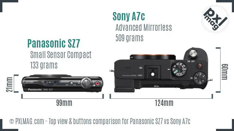 Panasonic SZ7 vs Sony A7c top view buttons comparison