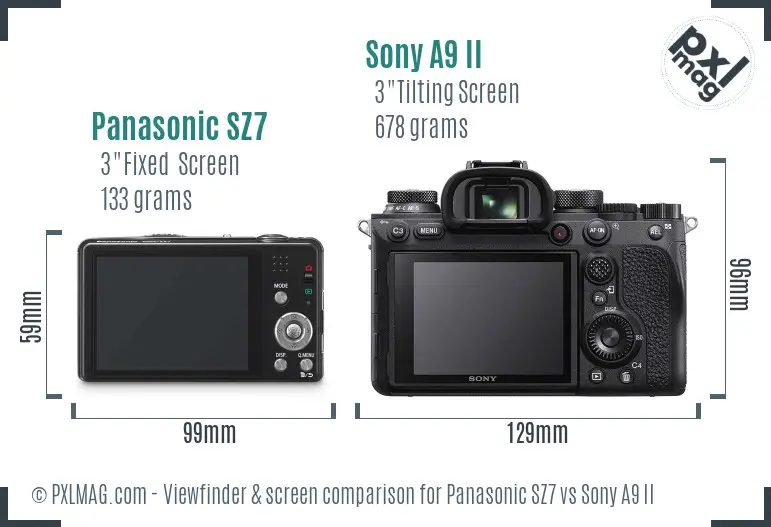 Panasonic SZ7 vs Sony A9 II Screen and Viewfinder comparison