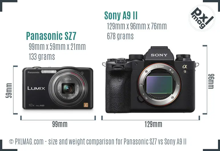 Panasonic SZ7 vs Sony A9 II size comparison