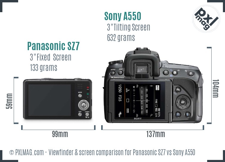 Panasonic SZ7 vs Sony A550 Screen and Viewfinder comparison