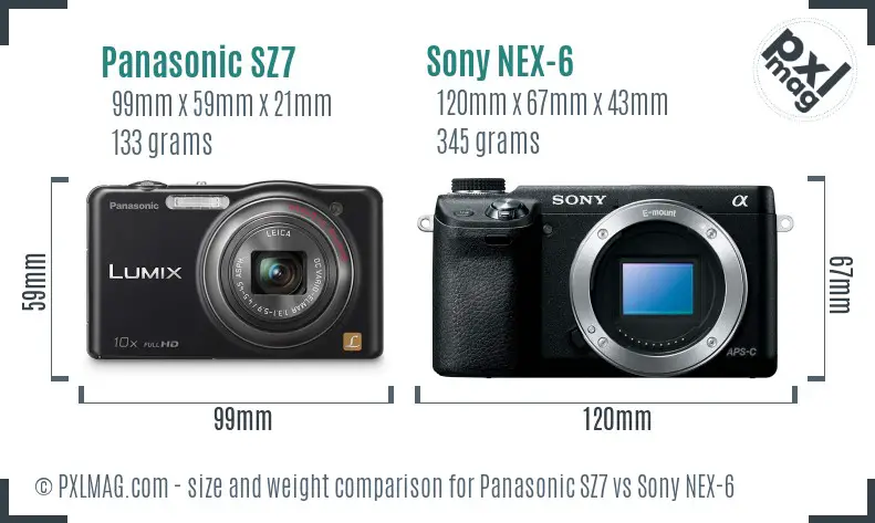 Panasonic SZ7 vs Sony NEX-6 size comparison Panasonic SZ7 vs Sony NEX-6 size comparison